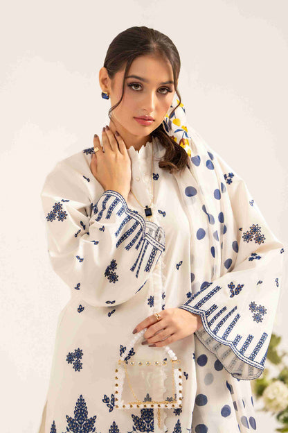 Embroidered lawn shirt designed with digital chiffon dupatta and soft cotton trouser.