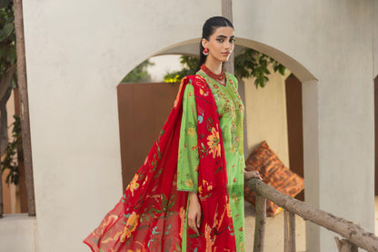 Self-check embroidered lawn shirt with chiffon dupatta and trouser