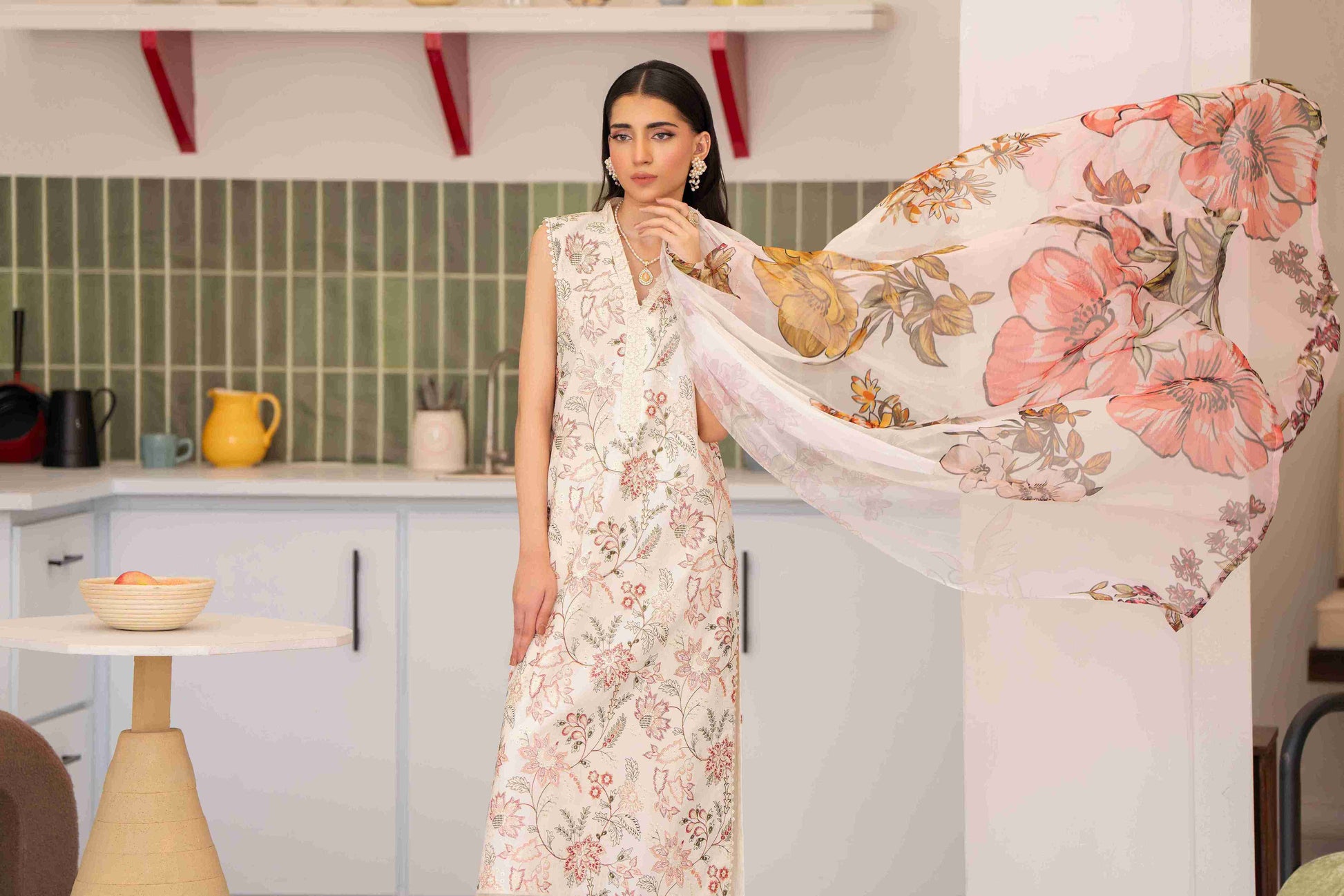 Fashion designer embroidered lawn shirt with chiffon dupatta perfect for casual or party wear