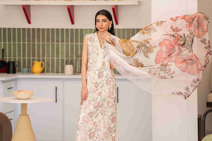 Fashion designer embroidered lawn shirt with chiffon dupatta perfect for casual or party wear