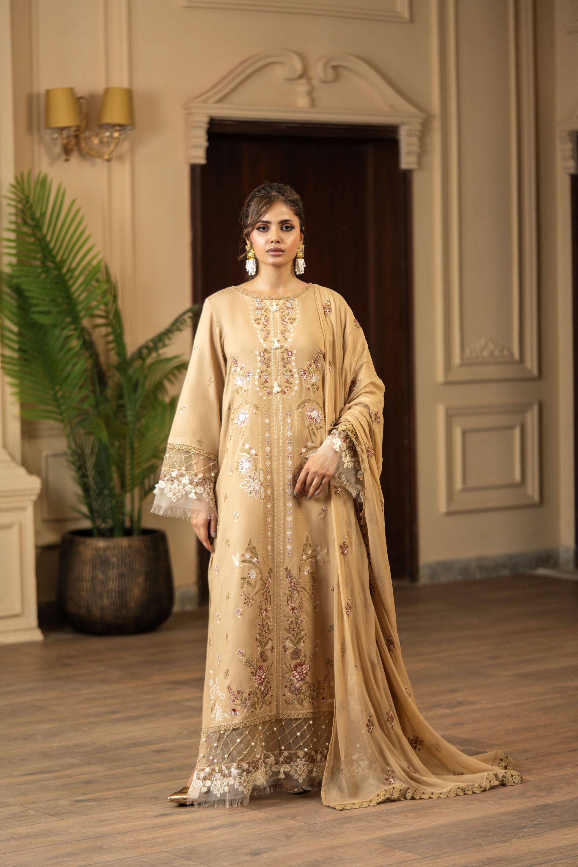 Premium Pakistani embroidered suit with trouser and stylish dupatta