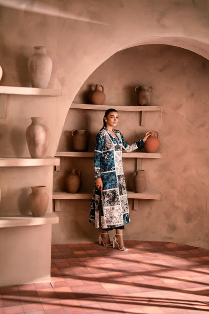 Wedding khaddar fabric dress with eastern-style prints