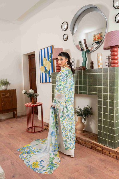 Embroidered lawn suit with a light chiffon dupatta for summer wear