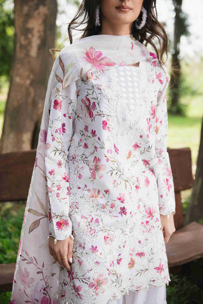 Embroidered lawn kurta, chiffon dupatta, and cotton dyed plain trouser.