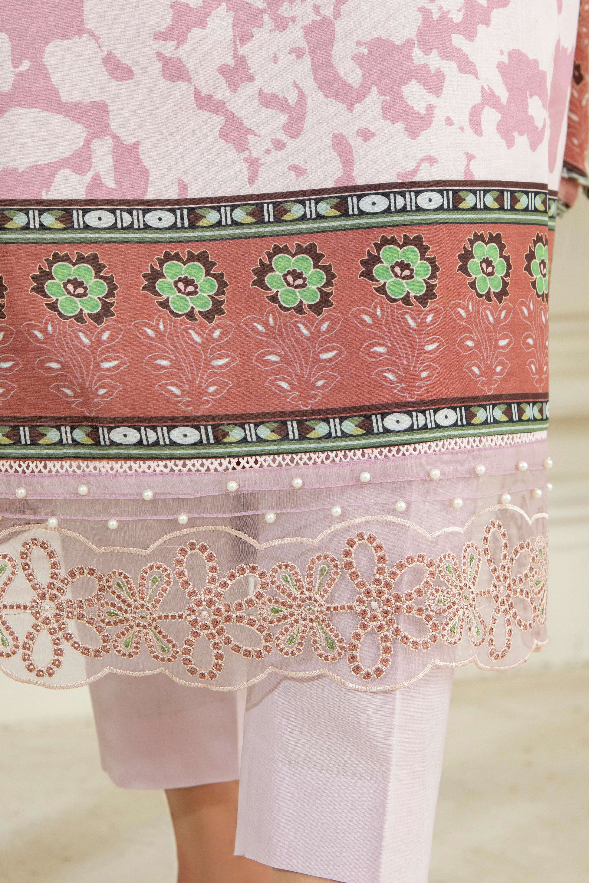 Three-piece embroidered lawn dress with matching dupatta