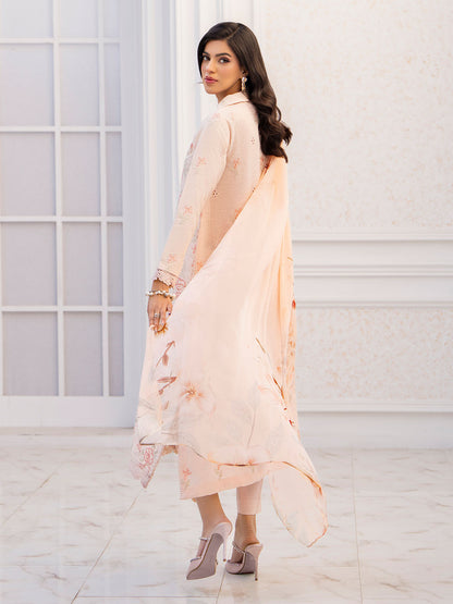  Elegant embroidered lawn shirt, chiffon printed dupatta and karandi trouser suit