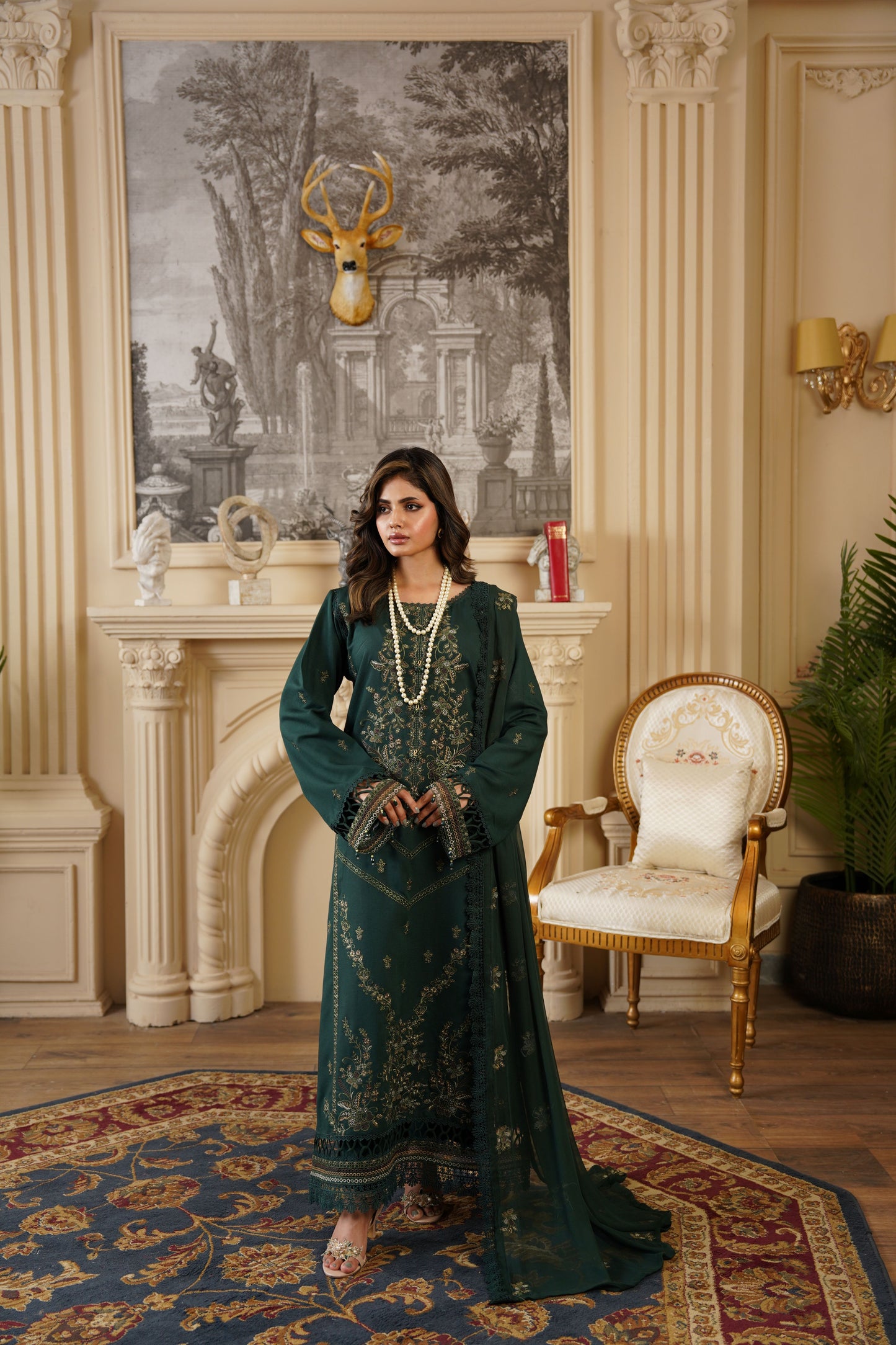 Pakistani embroidered unstitched suit for ladies