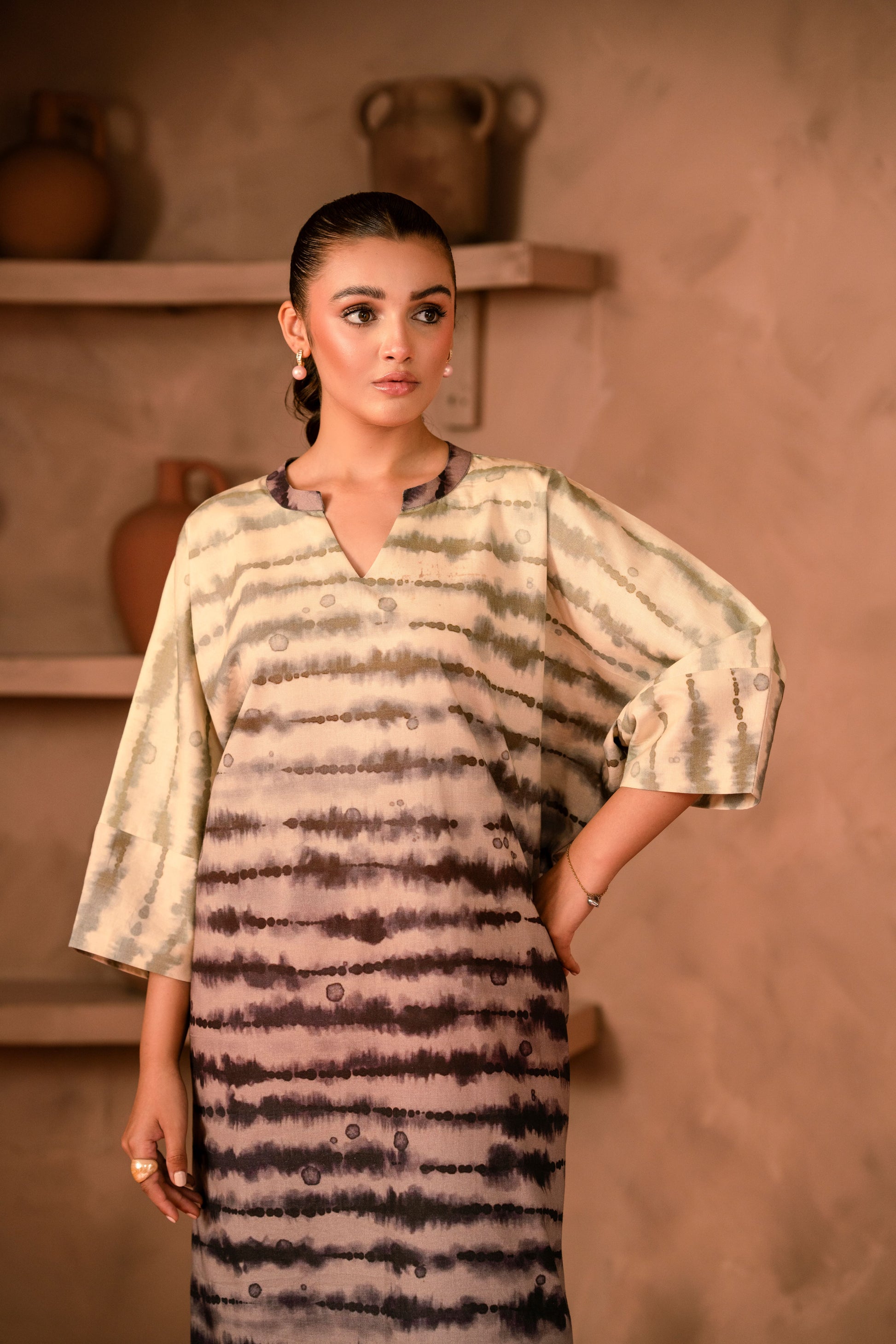 Women’s khaddar winter dress featuring matching dupatta set