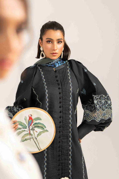  Elegant embroidered lawn shirt styled with chiffon dupatta and comfortable cotton trouser.