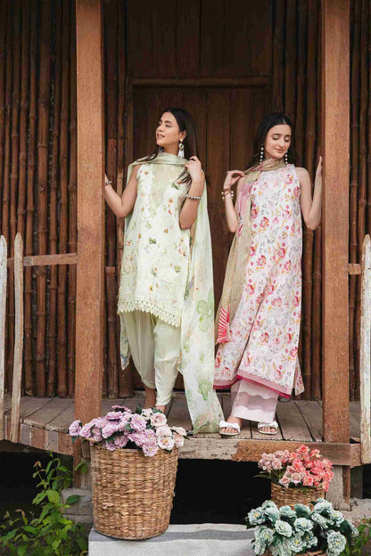 Embroidered lawn shirt paired with chiffon dupatta and cotton trouser.