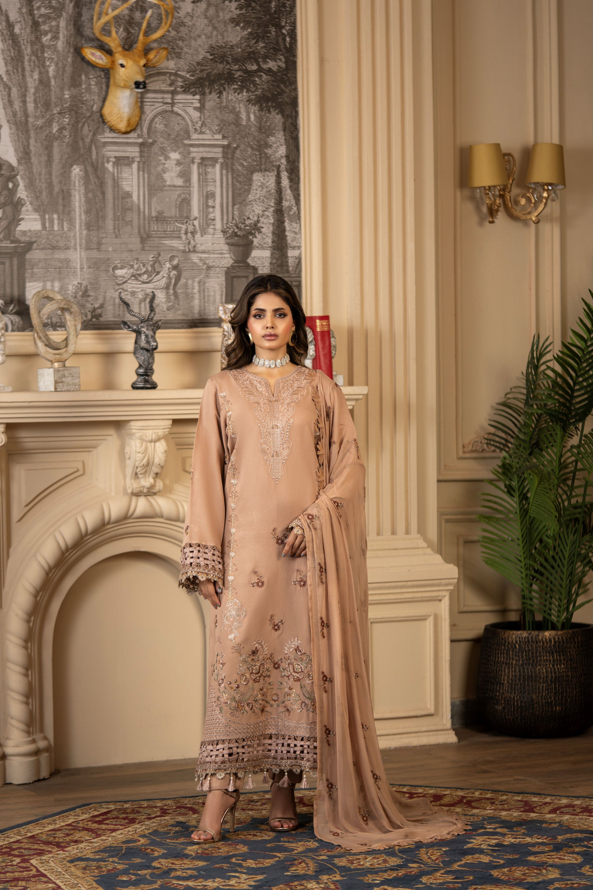 Stylish unstitched suit with dupatta and embroidery