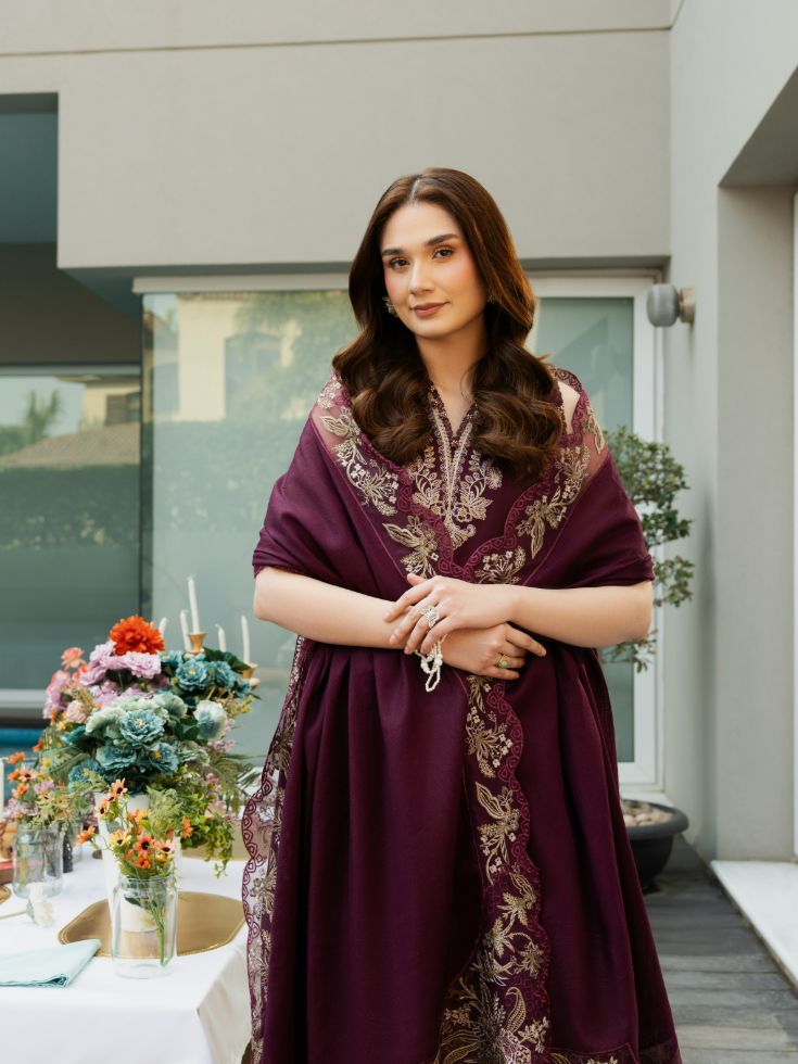 Elegant embroidered 3 piece lawn outfit with motifs, patch, and cotton dupatta