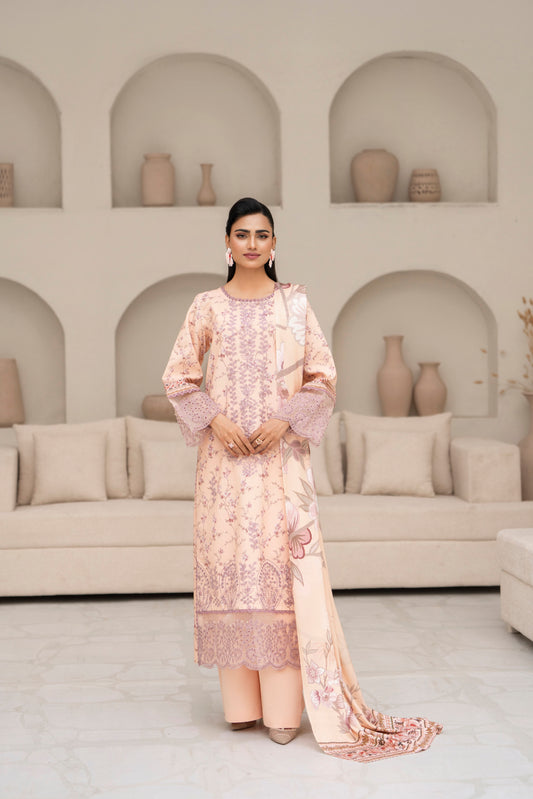 Chic embroidered khaddar outfit with wool shawl