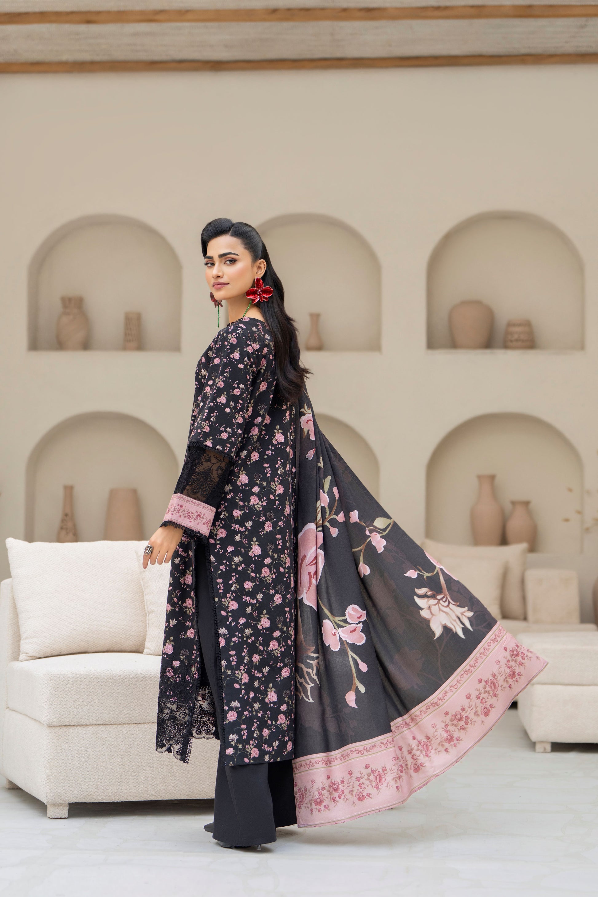 Traditional winter 3PC khaddar dress with embroidery