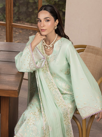 Casual printed lawn suit with embroidered detailing, styled for daily summer wear