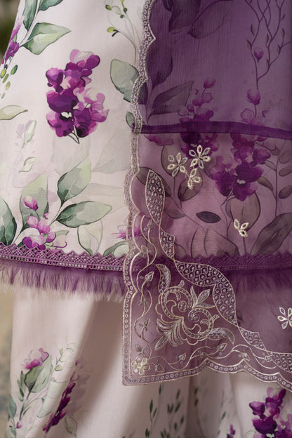 Graceful embroidered viscose shirt and trouser with chiffon organza patch dupatta