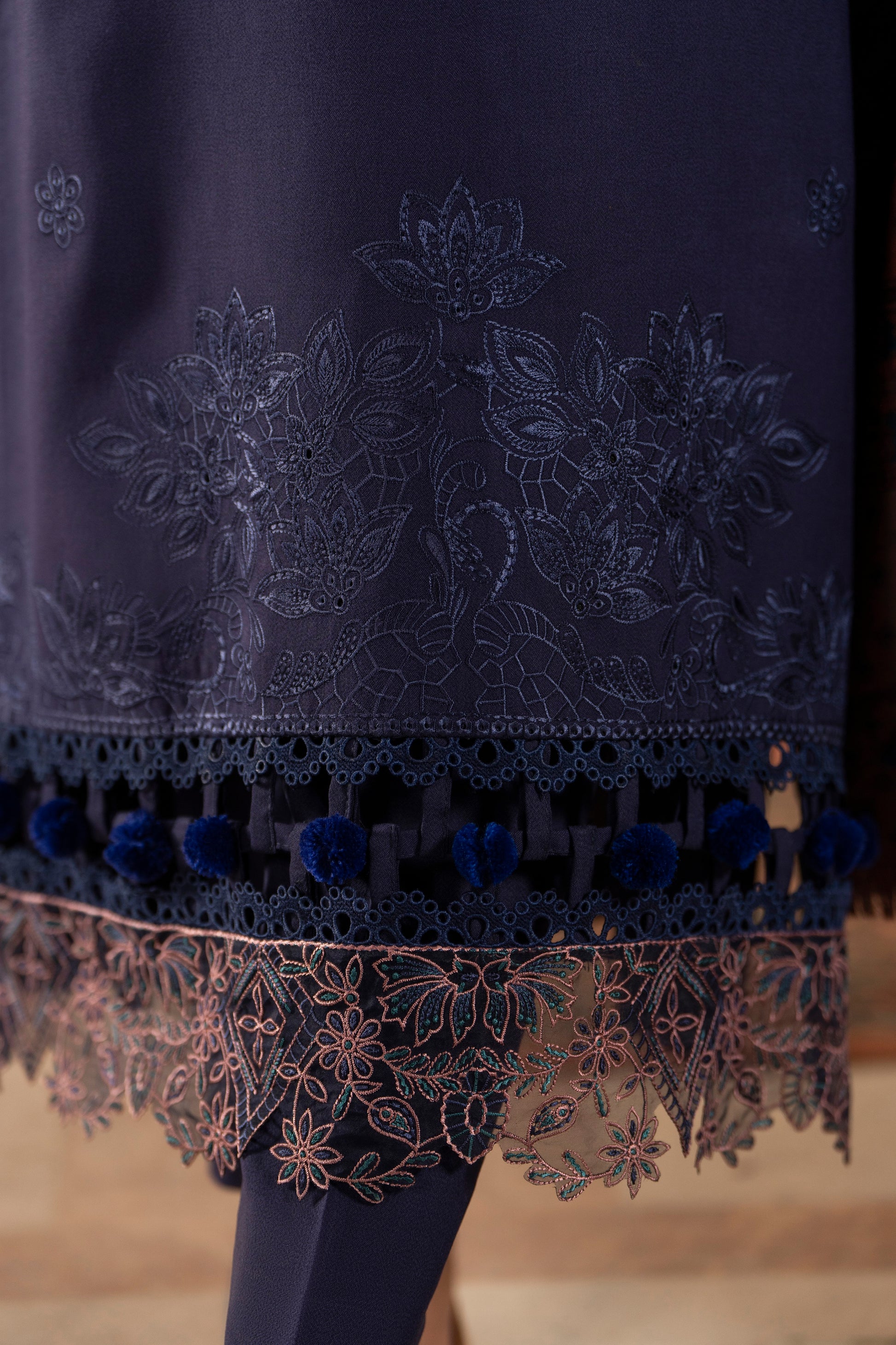 Unstitched women’s winter outfit with an embroidered Dhanak top, jacquard wool shawl, and simple Dhanak bottom