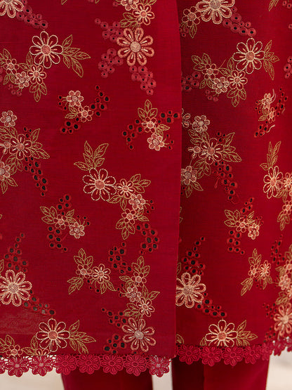 Elegant embroidered lawn suit with chiffon dupatta and plain karandi trouser