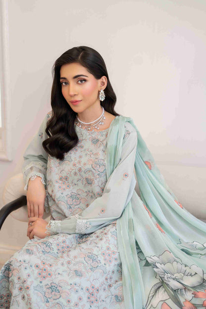 Breeze embroidered lawn shirt paired with chiffon dupatta and cotton trouser fabric for festive occasions