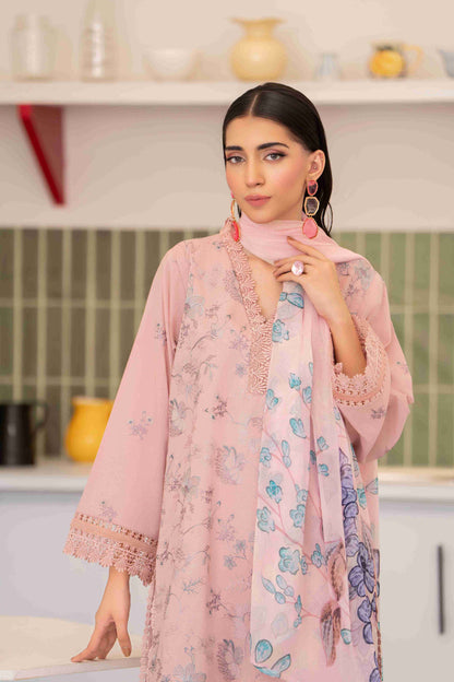 Premium embroidered lawn suit three meters shirt with chiffon dupatta and cotton trouser