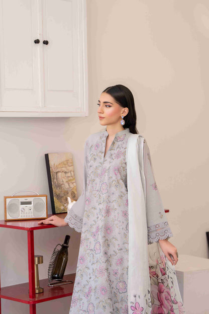 Stylish embroidered lawn shirt for women paired with chiffon dupatta and cotton trouser