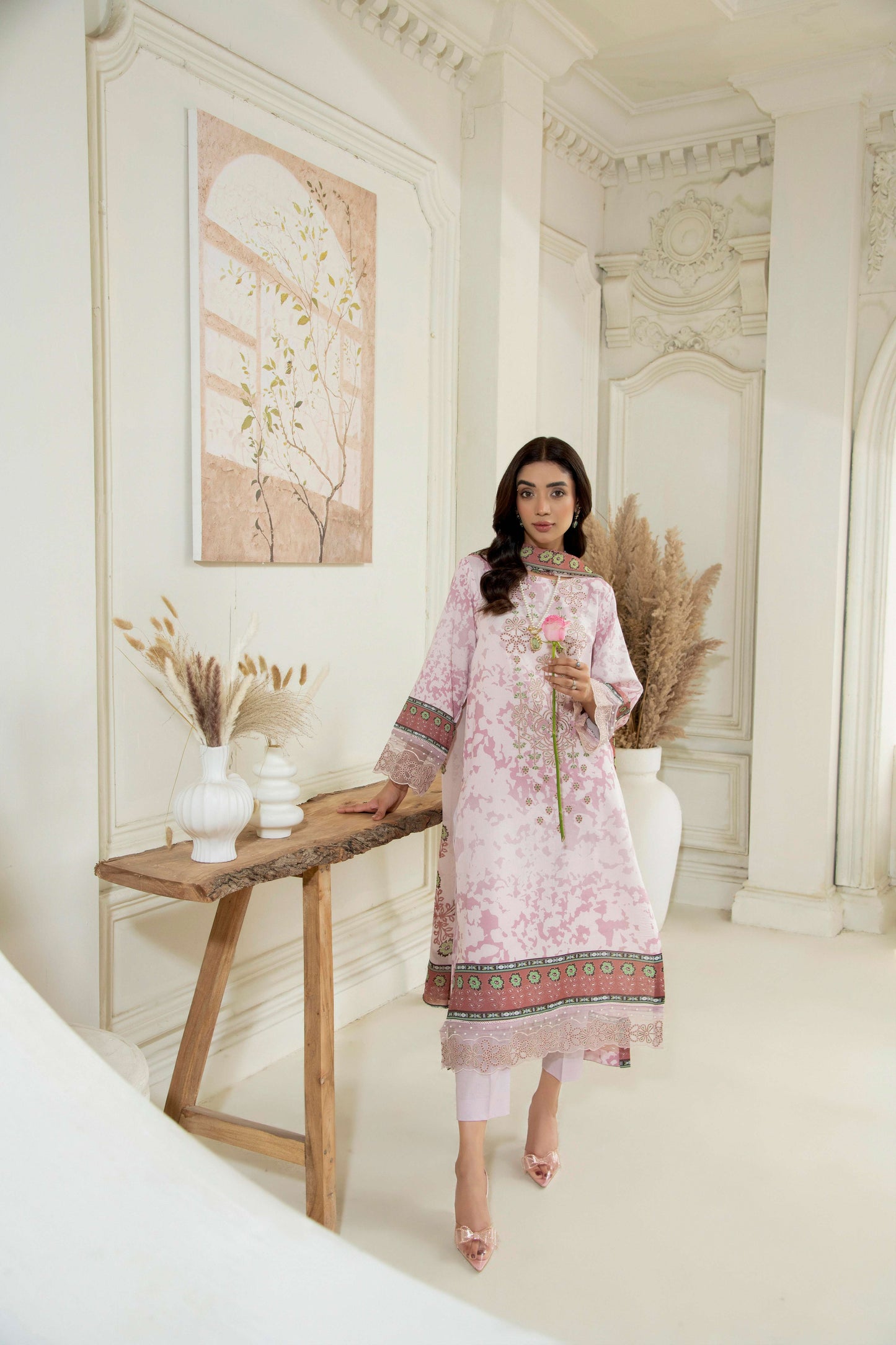 Embroidered shirt with trouser and light dupatta.