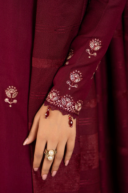 Embroidered Dhanak Chic Woolen Suit; 3-PC dress with a modern finish, blending classic tradition and high style