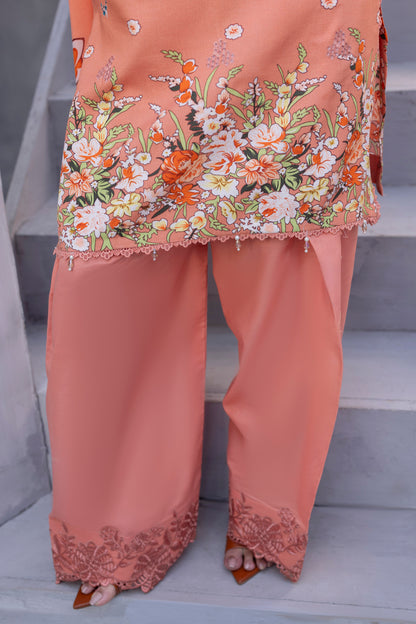 Classy embroidered Karandi outfit with chiffon dupatta