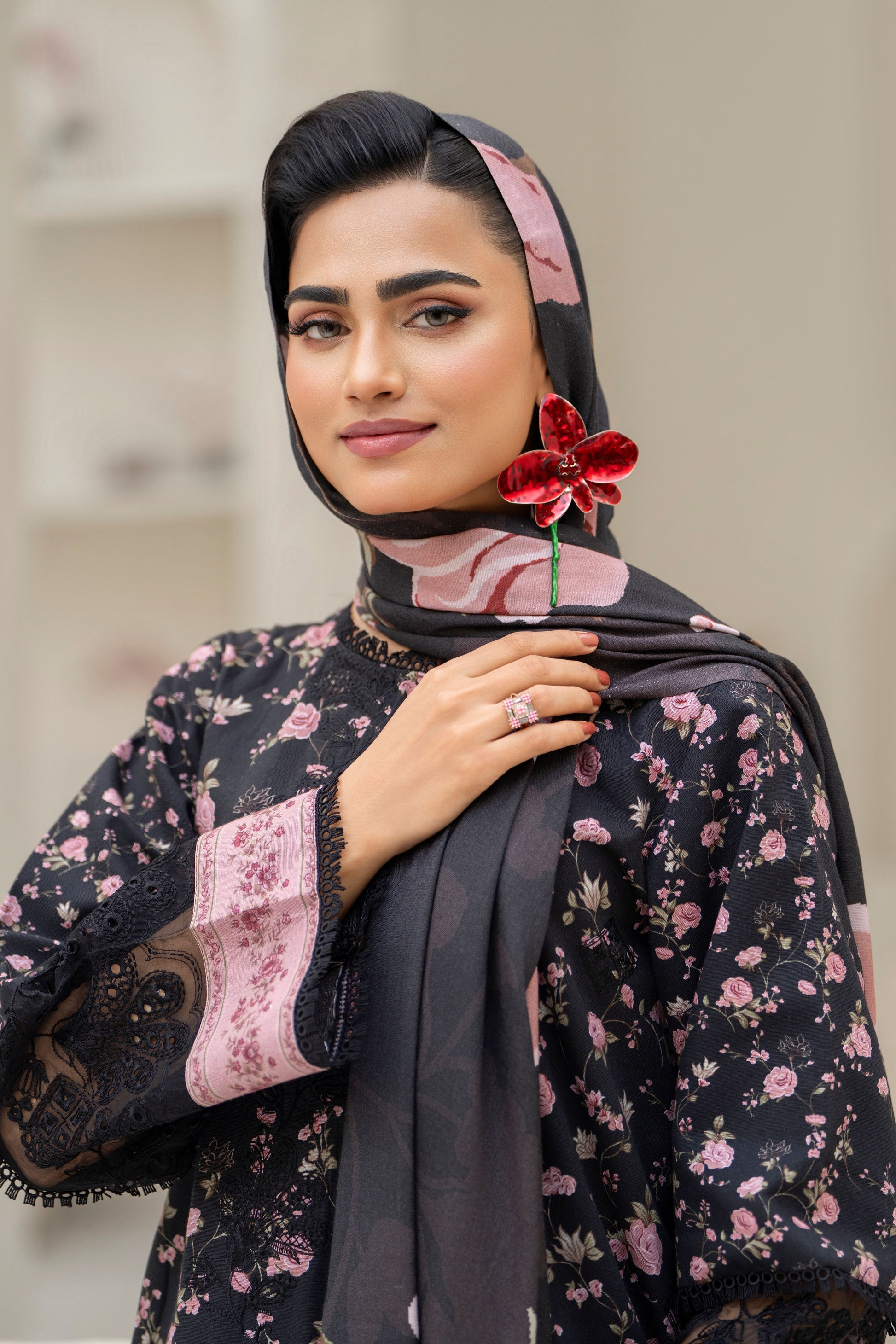 Eastern winter outfit with embroidered khaddar shirt