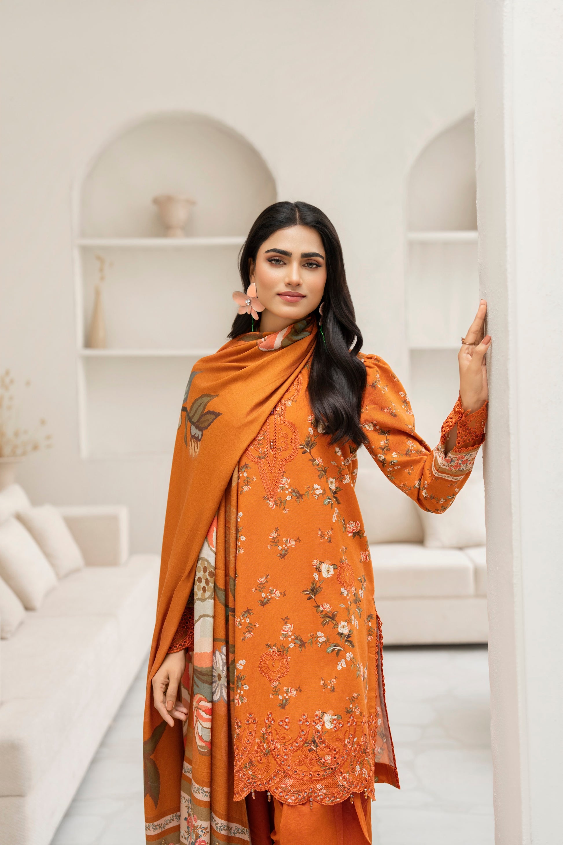 Elegant eastern wear with woolen shawl