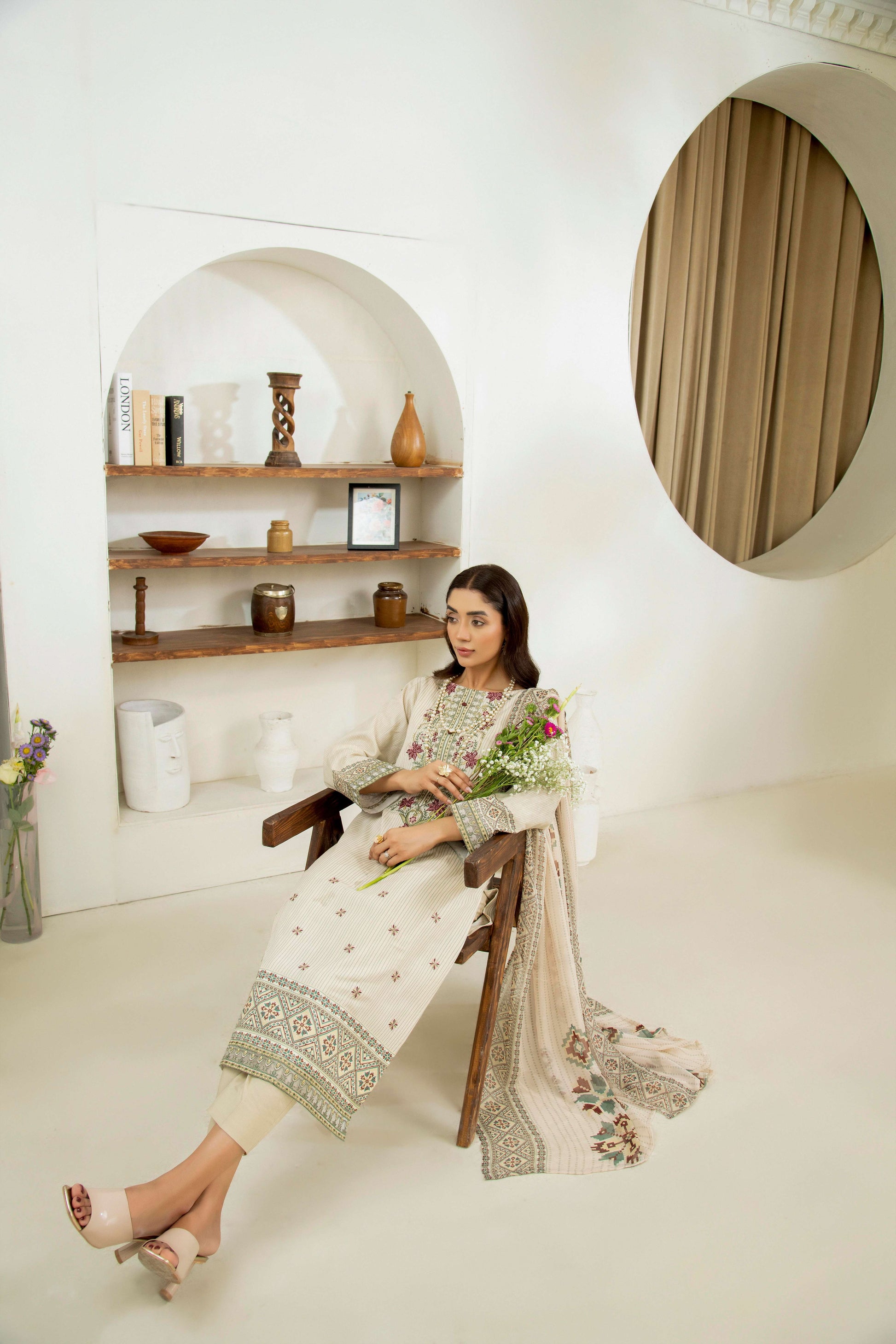 Lawn shirt with embroidery around neckline