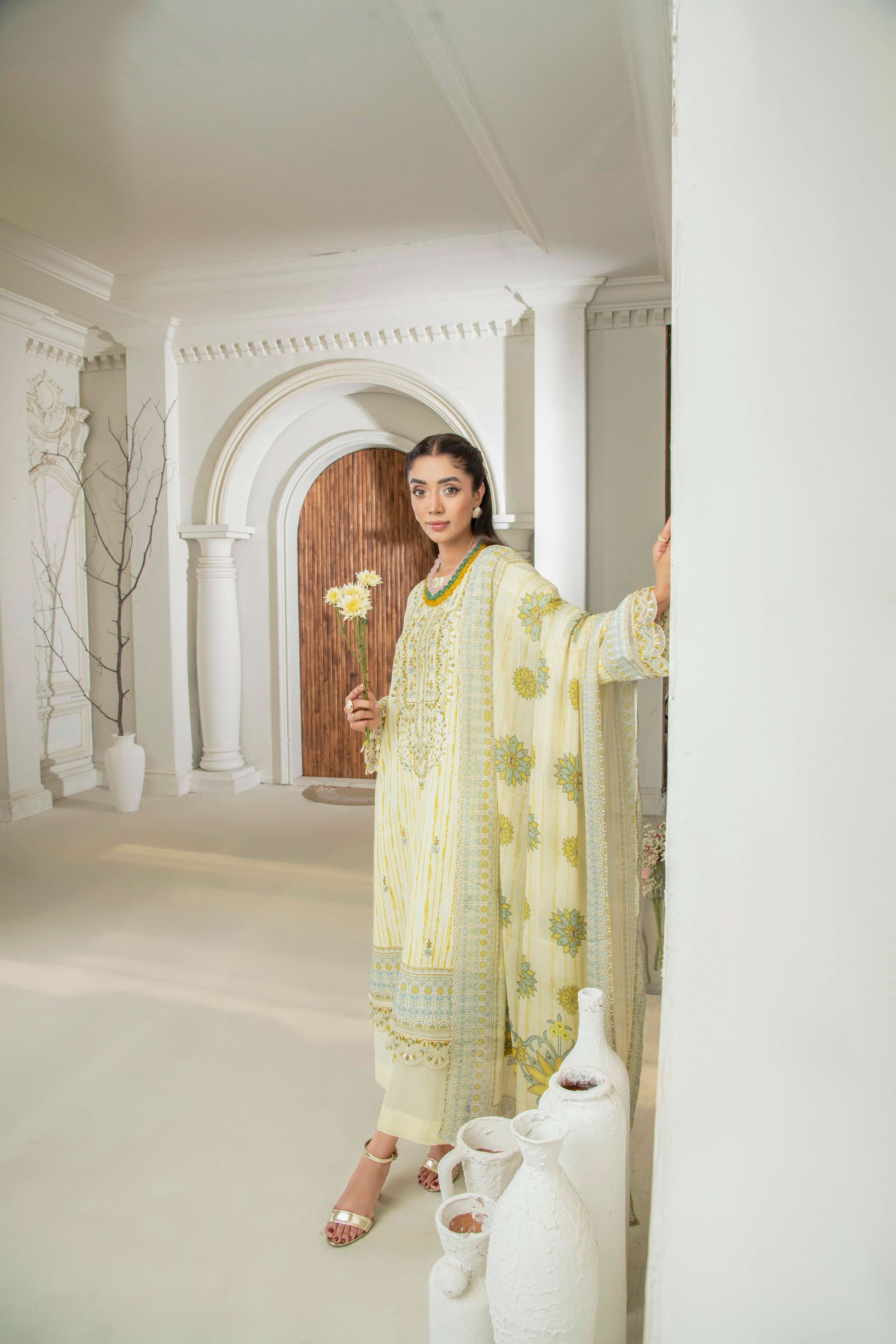  Embroidered shirt styled with lawn trouser