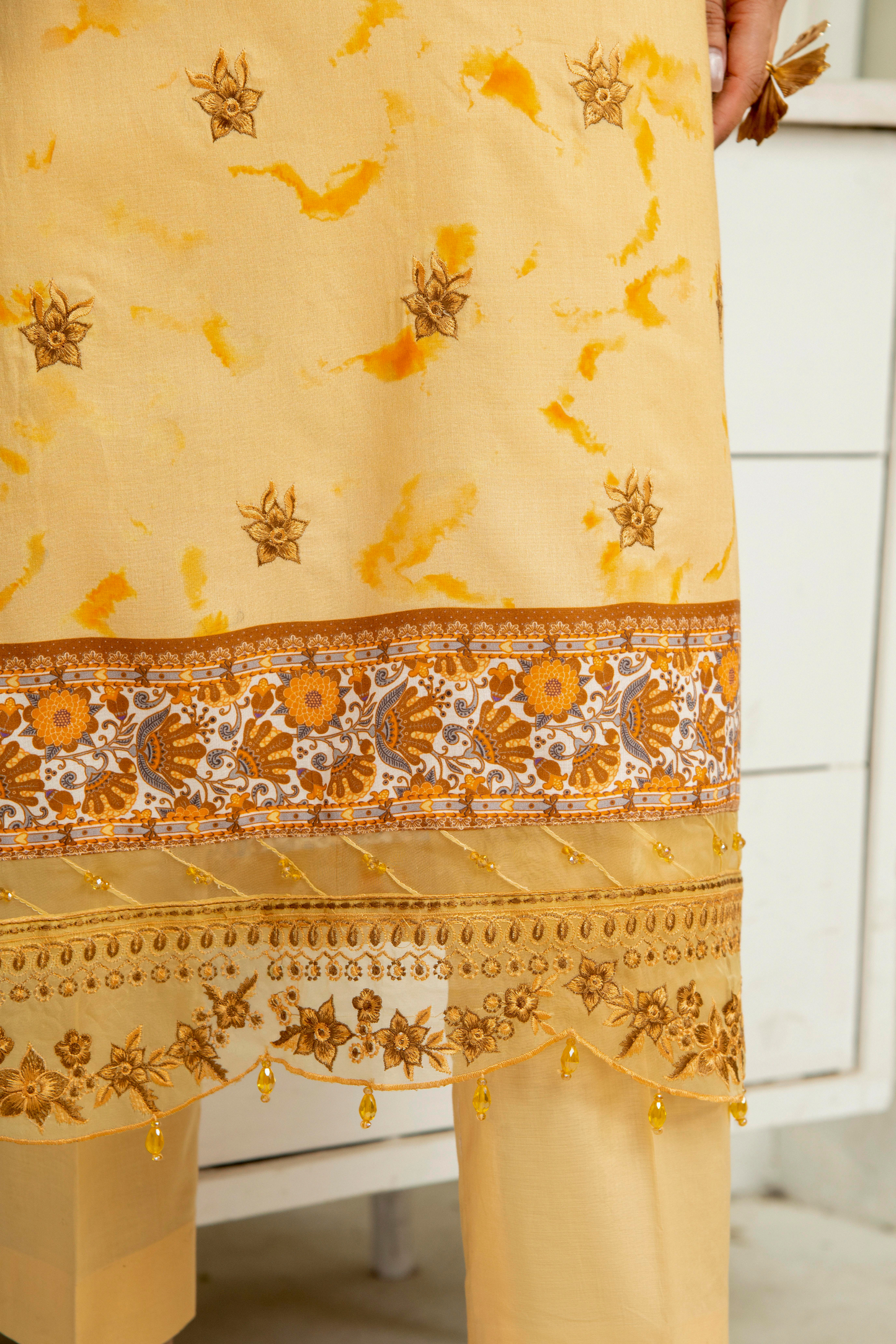 Stitched lawn kurta with embroidery and trouser