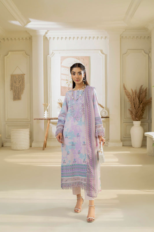 Light embroidered shirt with straight lawn trouser and dupatta
