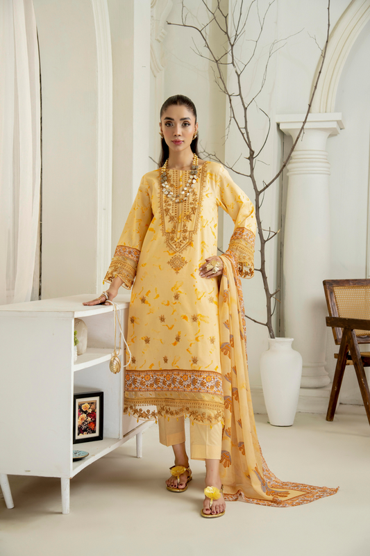 Embroidered shirt with plain trouser and dupatta