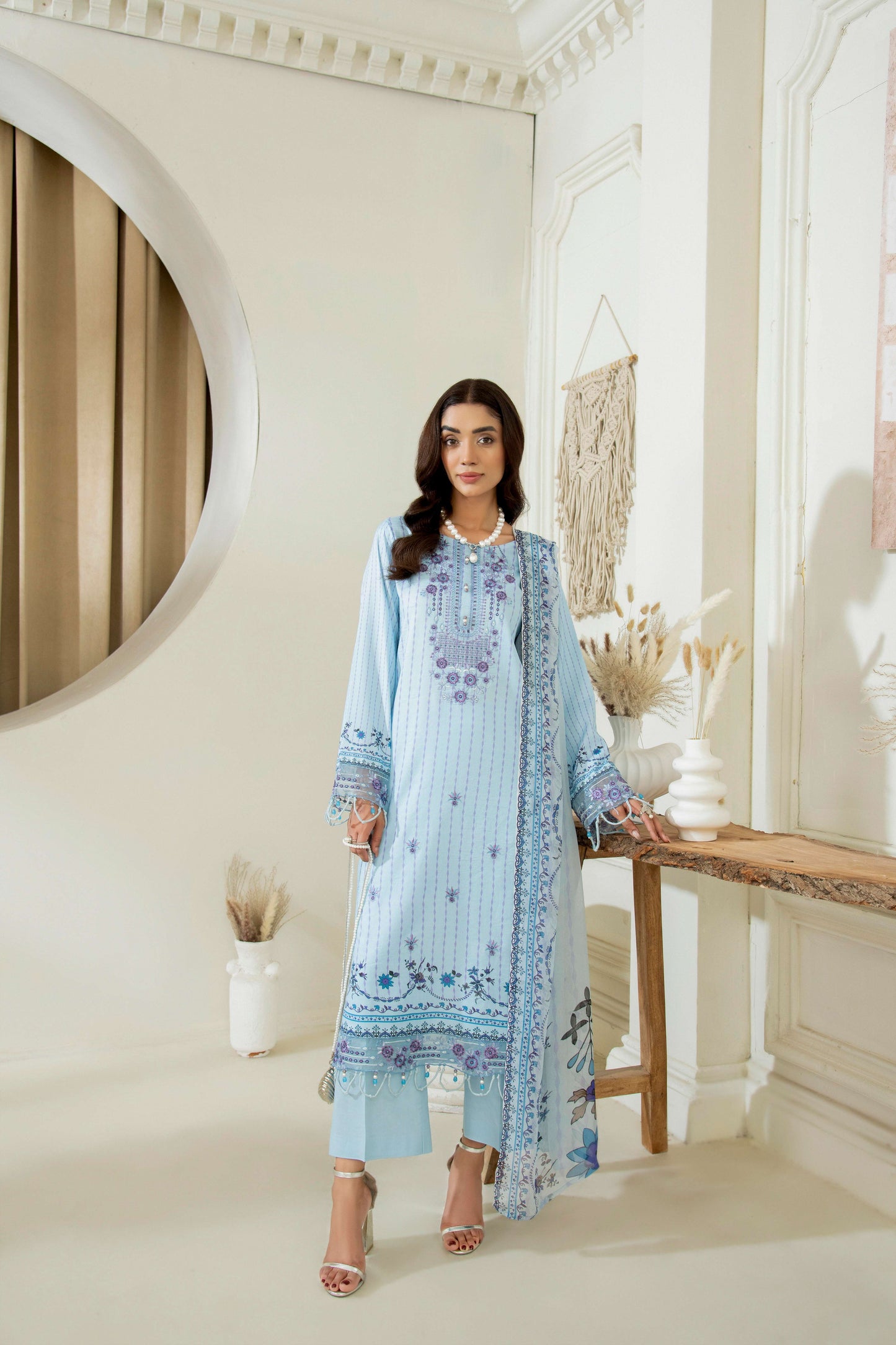 Embroidered lawn shirt with matching dupatta and trouser