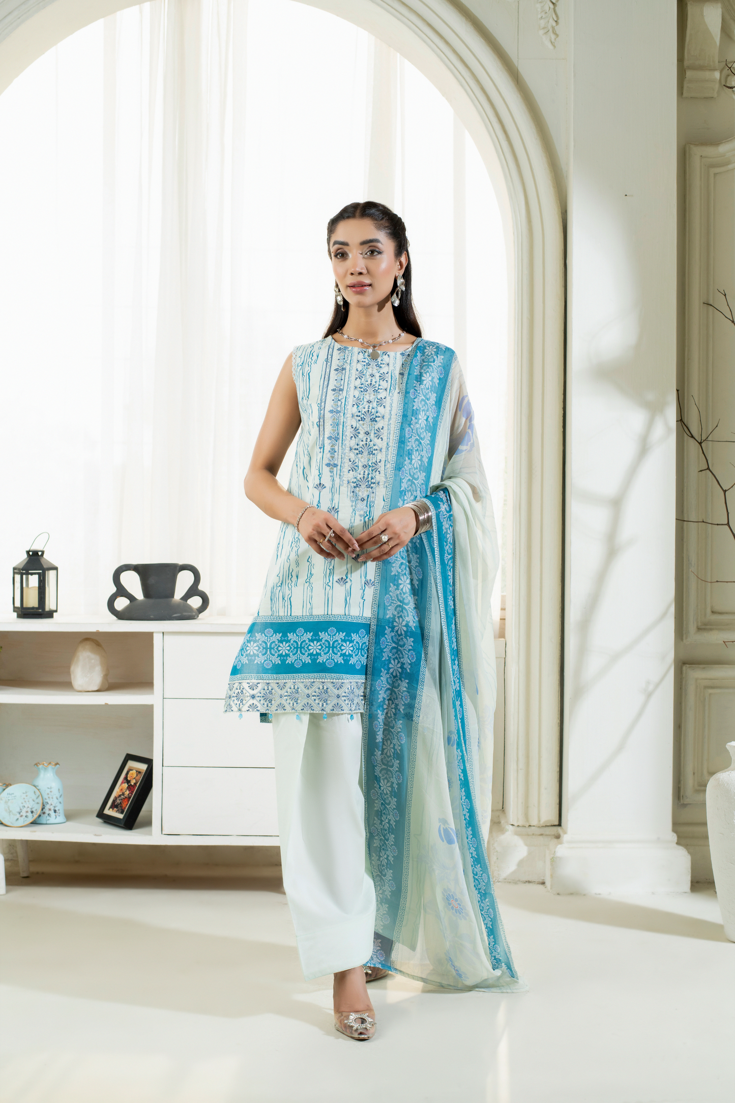  Embroidered lawn shirt with trouser and soft dupatta