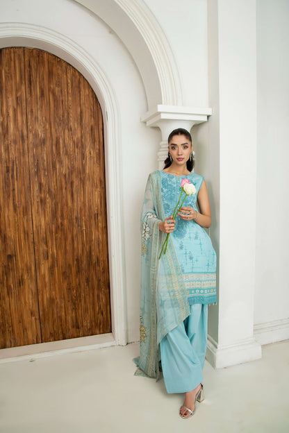 Embroidered three-piece stitched outfit