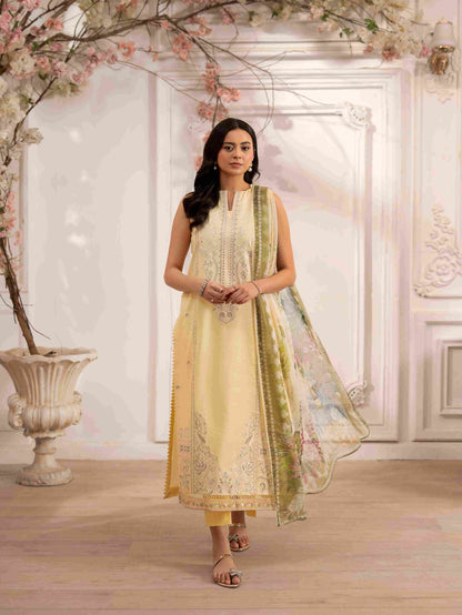 Luxury embroidered lawn shirt designed with soft chiffon dupatta