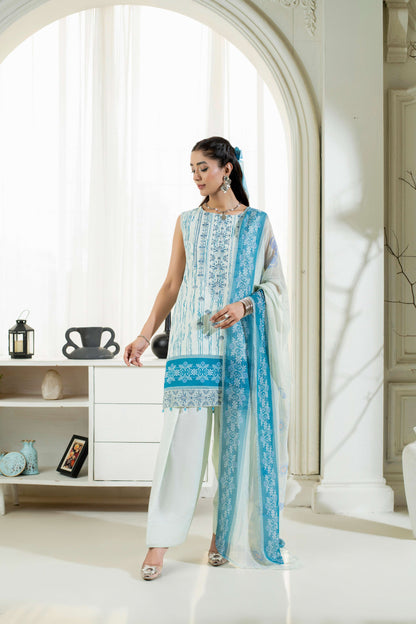 Lawn shirt with embroidery, trouser, and dupatta