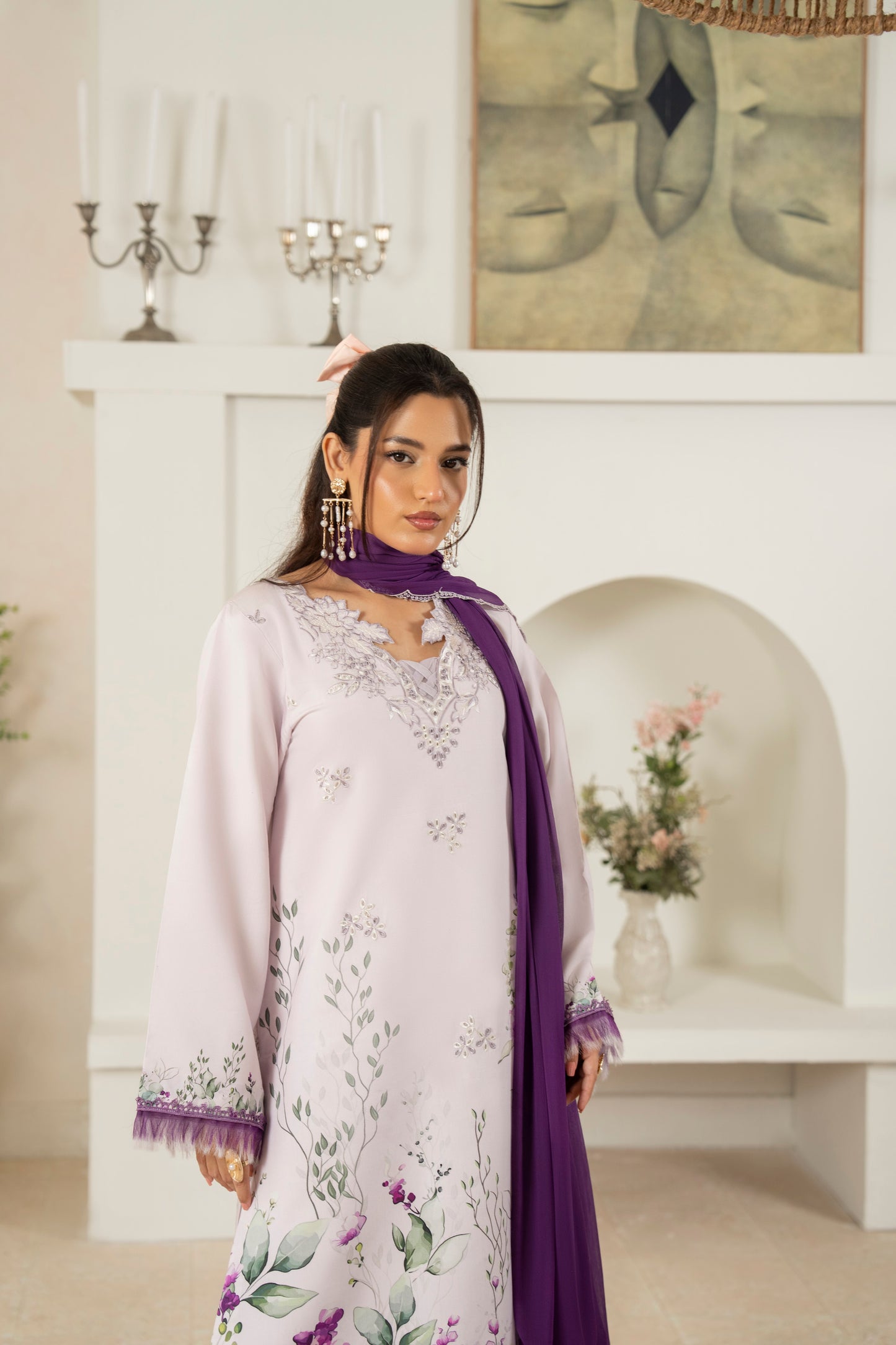 Elegant embroidered viscose outfit with chiffon dupatta for winter gatherings