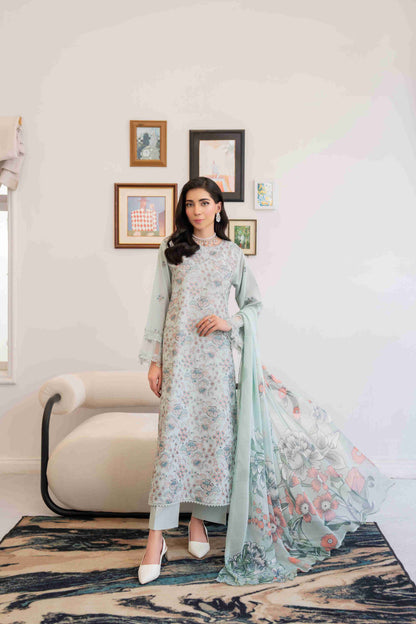 Premium embroidered lawn shirt three meters with chiffon dupatta and cotton trouser fabric