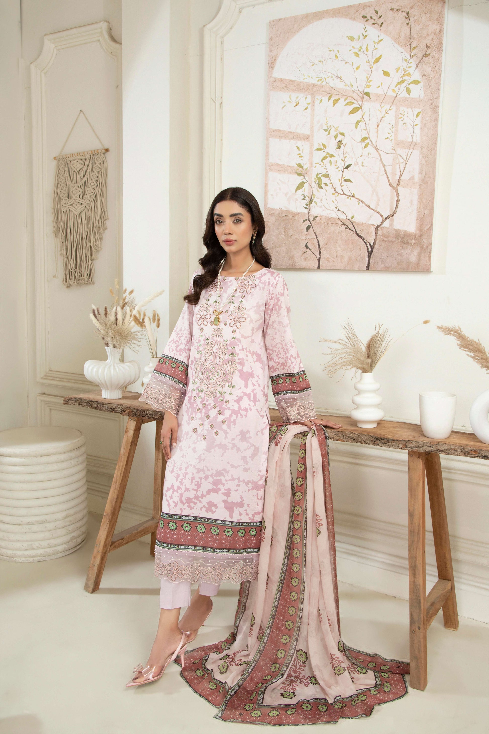 Simple embroidered lawn shirt with plain trouser.