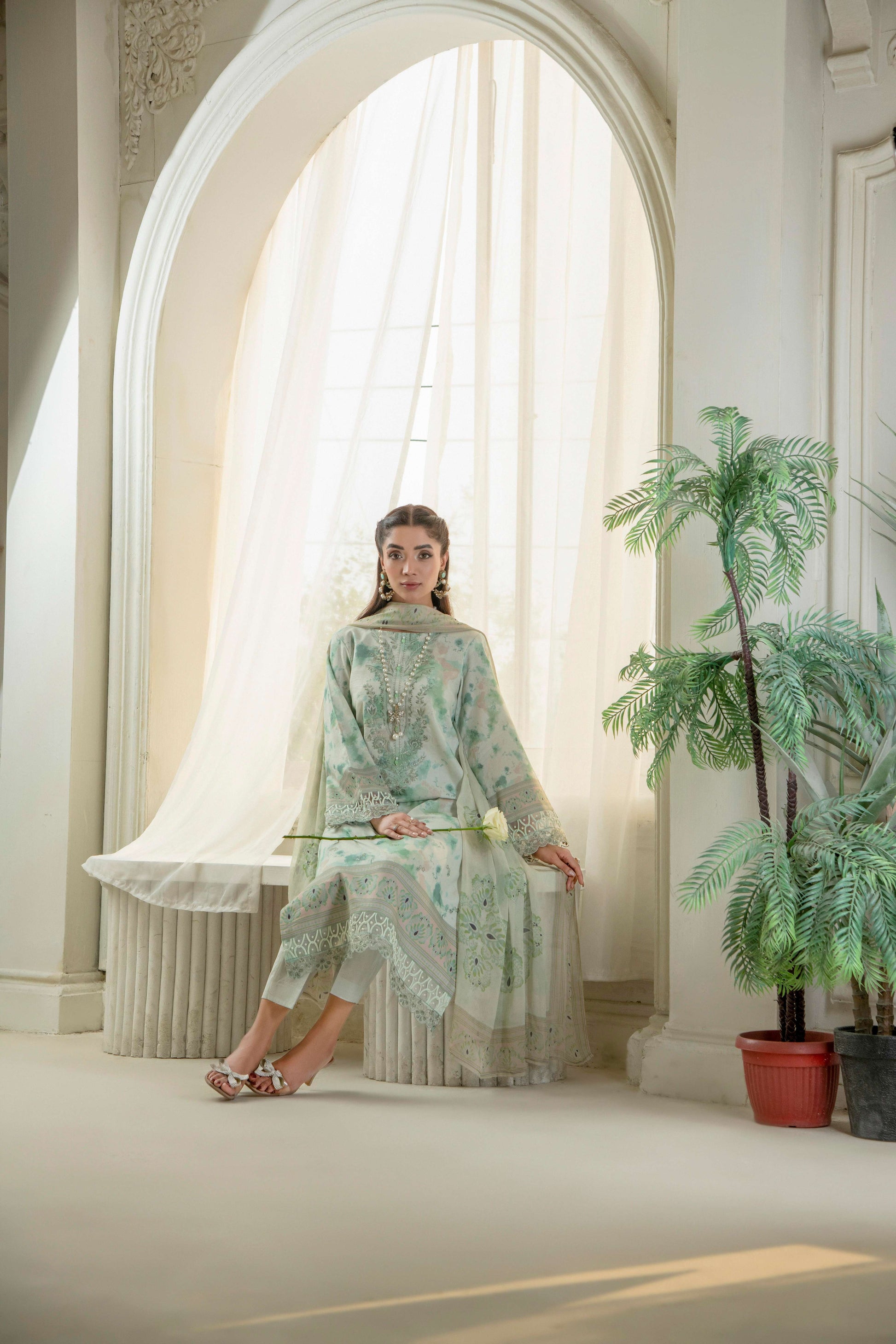  Embroidered kurta with trouser and lawn dupatta