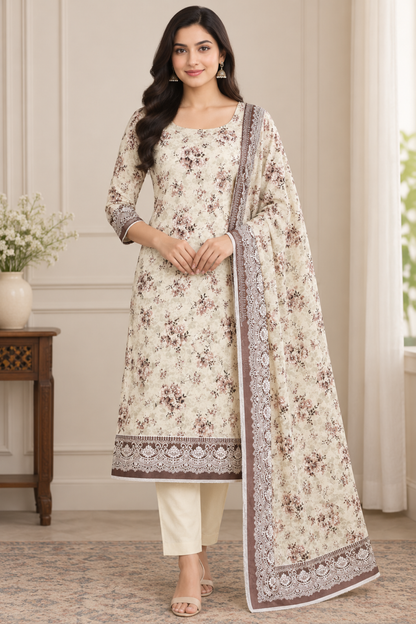 Comfortable everyday linen dress with a pretty printed shirt and simple dyed trousers