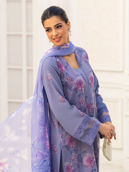 Exclusive embroidered lawn shirt with chiffon dupatta and karandi trouser fabric