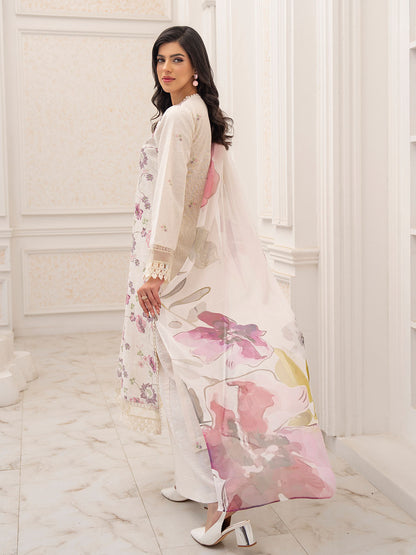 Fancy embroidered shirt with chiffon dupatta and karandi plain trouser 2025