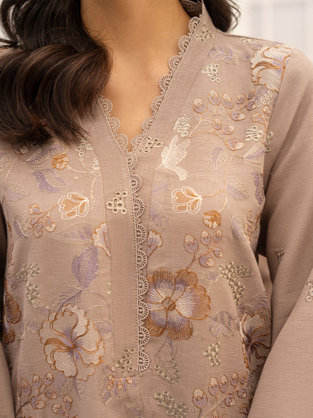 Elegant embroidered lawn shirt complemented by chiffon dupatta