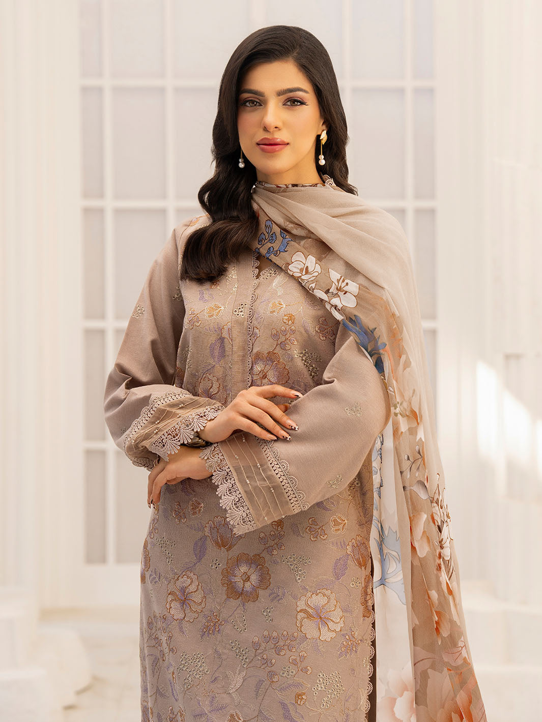  Fancy embroidered lawn shirt with chiffon printed