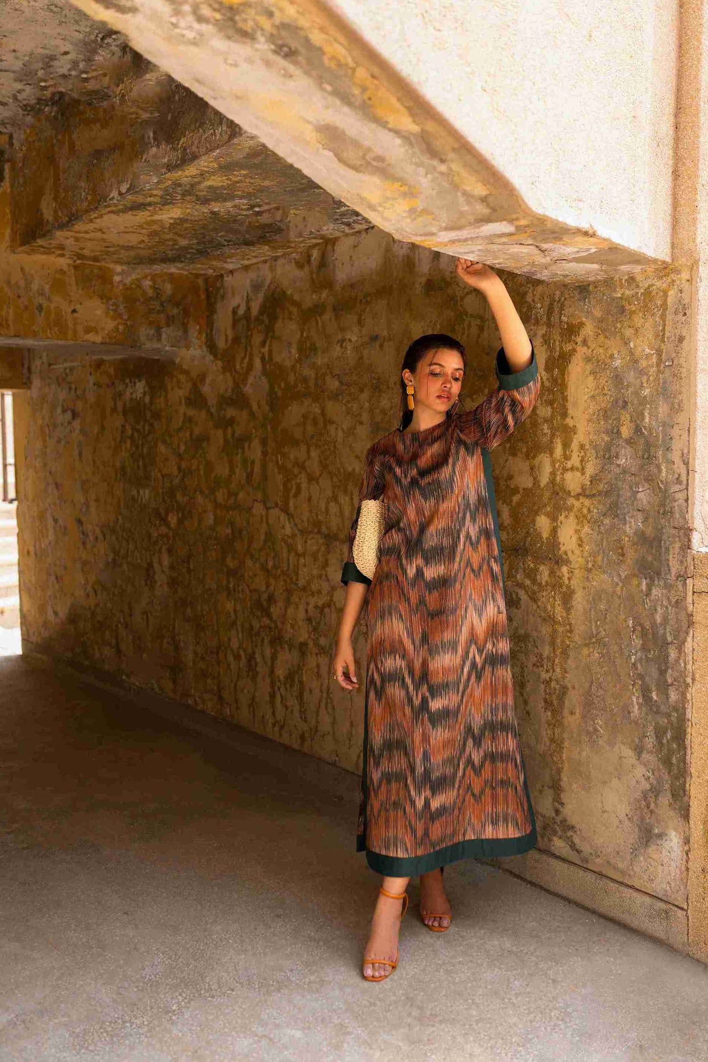 Elegant stitched Jacquard kurta with stylish sleeves and cotton trouser for parties